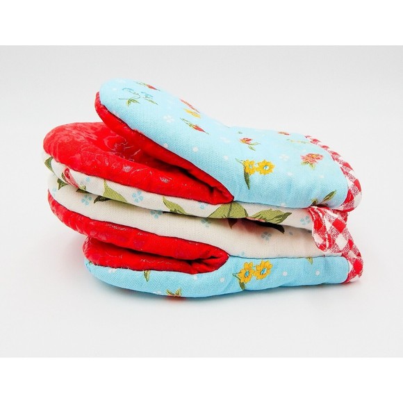 The Pioneer Woman Sweet Rose Mini Oven Mitt Pair Red Check Gingham Blue Floral - Picture 10 of 10